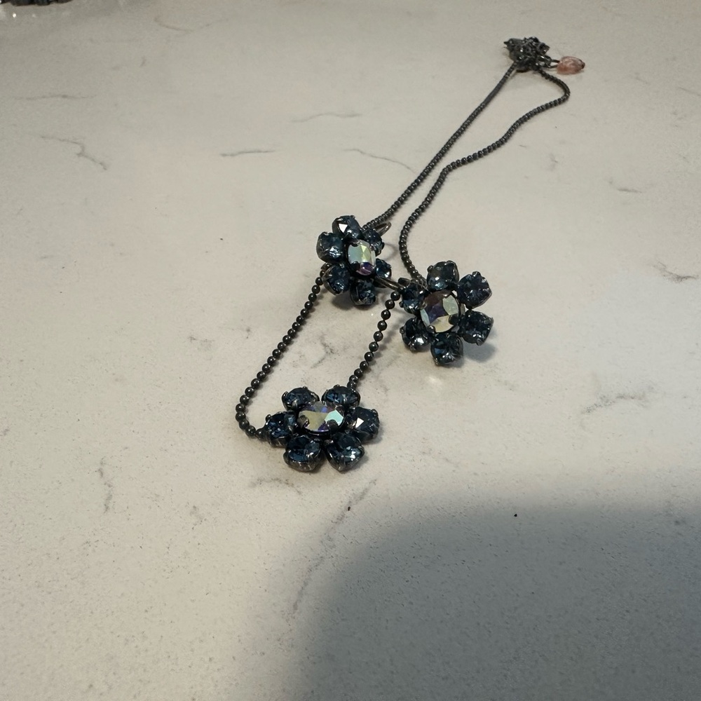 Sabika Blue Floral Necklace & Earrings